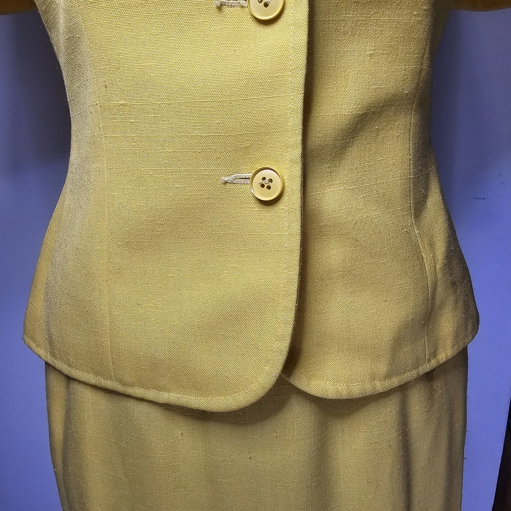 Vintage Yellow Skirt Suit Set Women's Size 4 1970s Retro Office Union Made in US